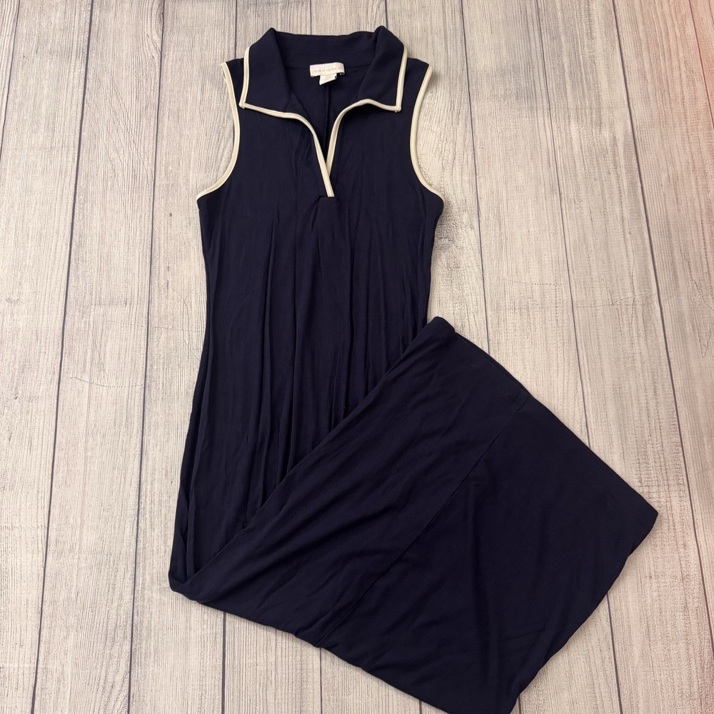 House Of Harlow 1960 Navy Ribbed Sleeveless Maxi Dress Quarter Zip Women's M